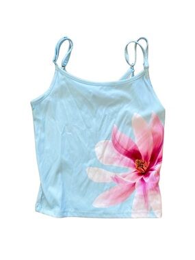Blue Floral Print Spaghetti Strap Tank Top